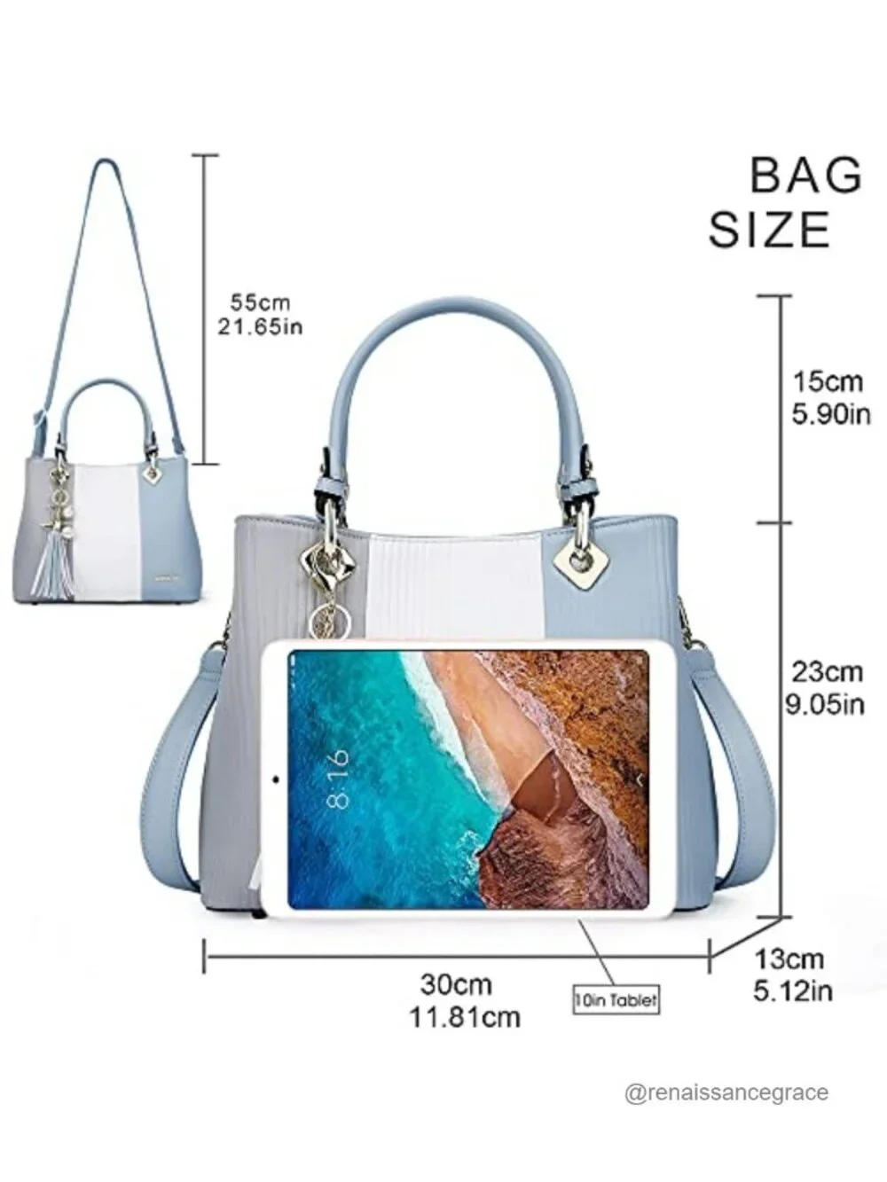 Women's Satchel Handbag PU Leather Top Handle Adjustable Strap 8 Pockets